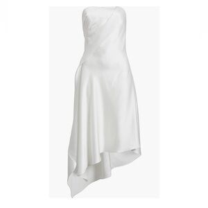 Amsale Asymmetrical Strapless Satin Midi Dress